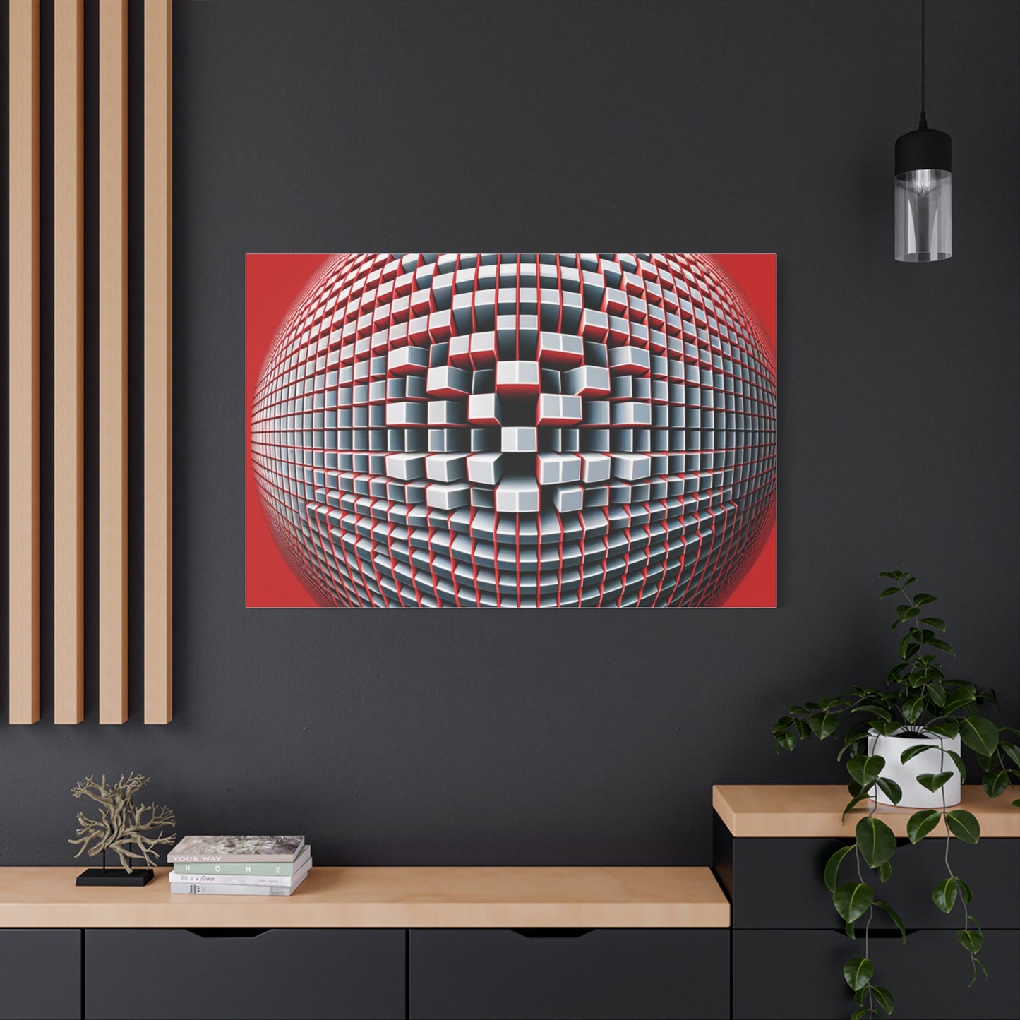 Red Geometric Sphere - Matte Canvas, Stretched, 1.25"