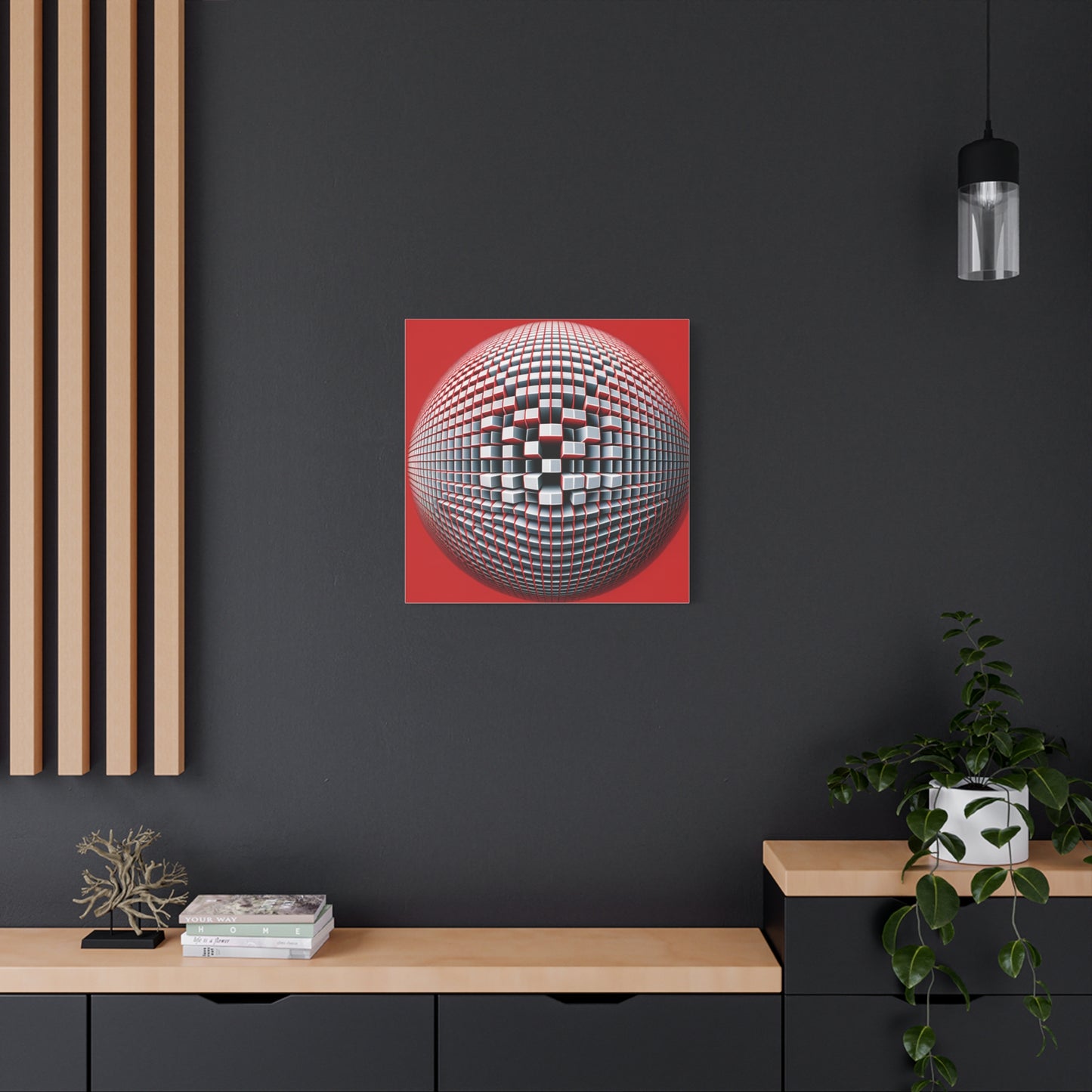 Red Geometric Sphere - Matte Canvas, Stretched, 1.25"