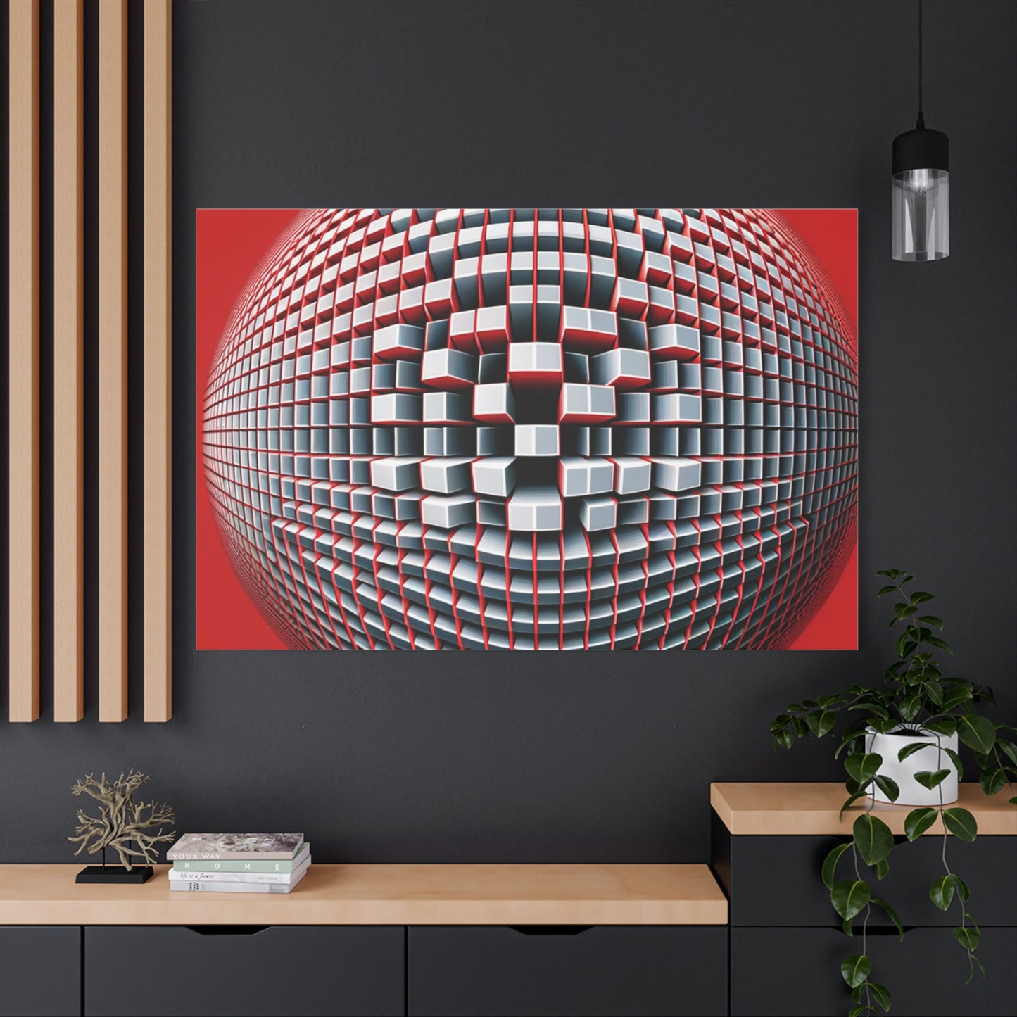 Red Geometric Sphere - Matte Canvas, Stretched, 1.25"