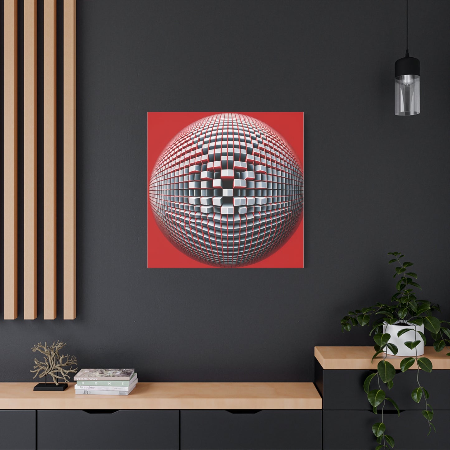 Red Geometric Sphere - Matte Canvas, Stretched, 1.25"