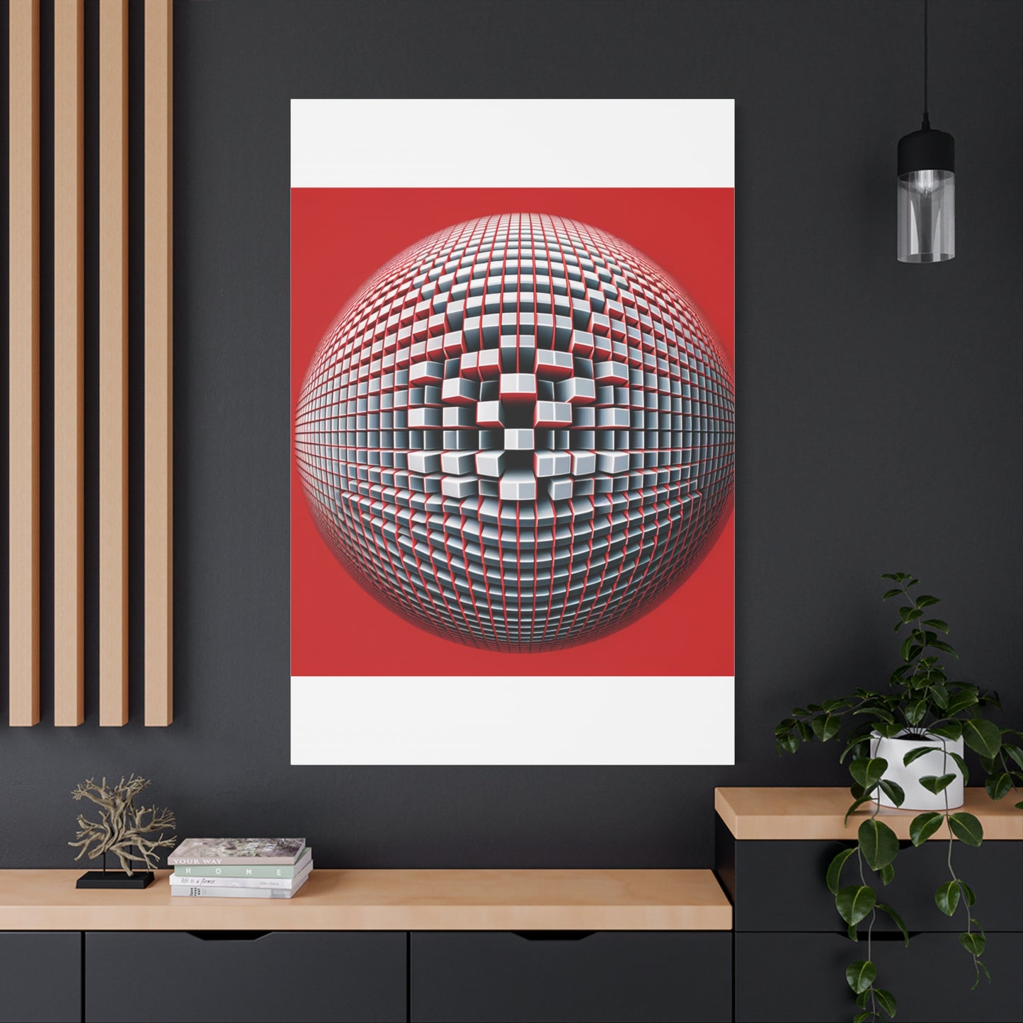 Red Geometric Sphere - Matte Canvas, Stretched, 1.25"